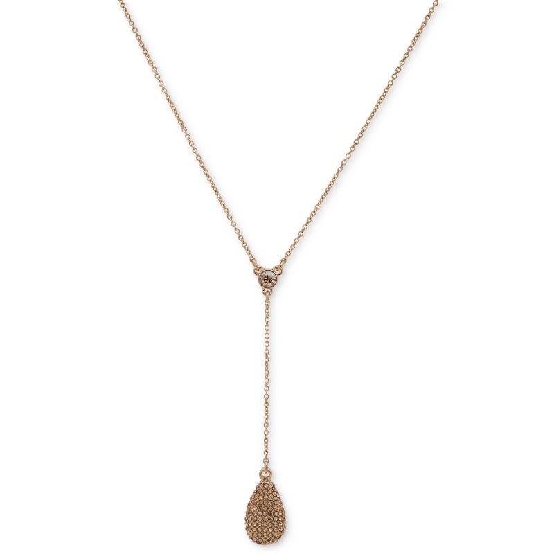 Gold-Tone Pavé Crystal Lariat Necklace, 16