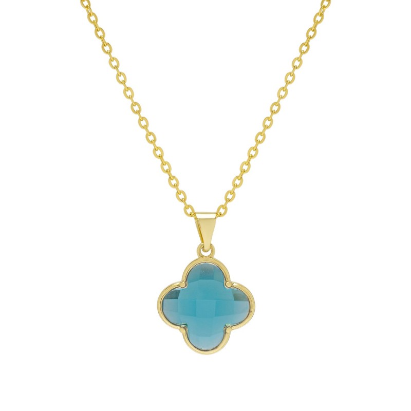 Simulated Blue Glass Clover Necklace