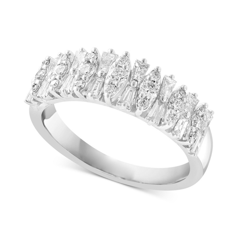 Diamond Baguette & Round Horizontal Cluster Ring (...