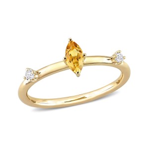 10K Yellow Gold Marquise-Cut Citrine and White Topaz Stackable Ring