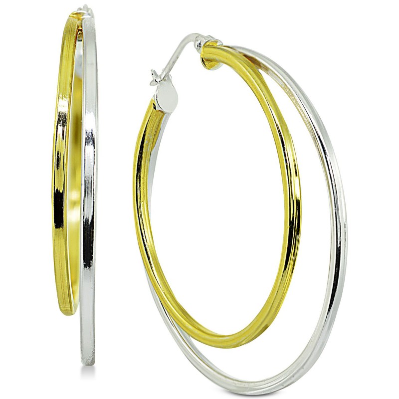 Medium Two-Tone Double Hoop Earrings in Sterling S...