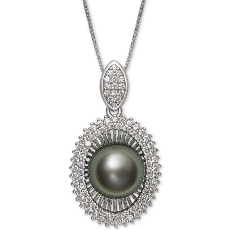 Black Cultured Tahitian Pearl (10mm) & Cubic Zirco...