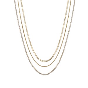 14K Gold Flash Plated Crystal 3-Piece Layered Chain Necklace Set with Extender