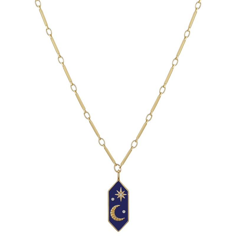 Crystal Moon and Star Talisman Link Bar Chain Neck...