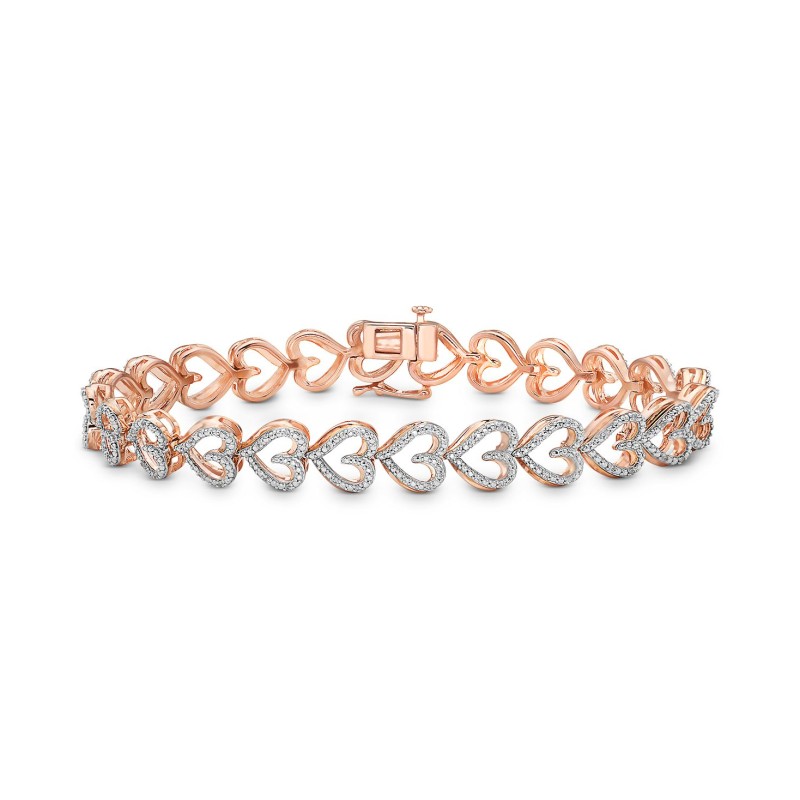 Diamond Pavé Heart Outline Link Bracelet (1/4 ct....