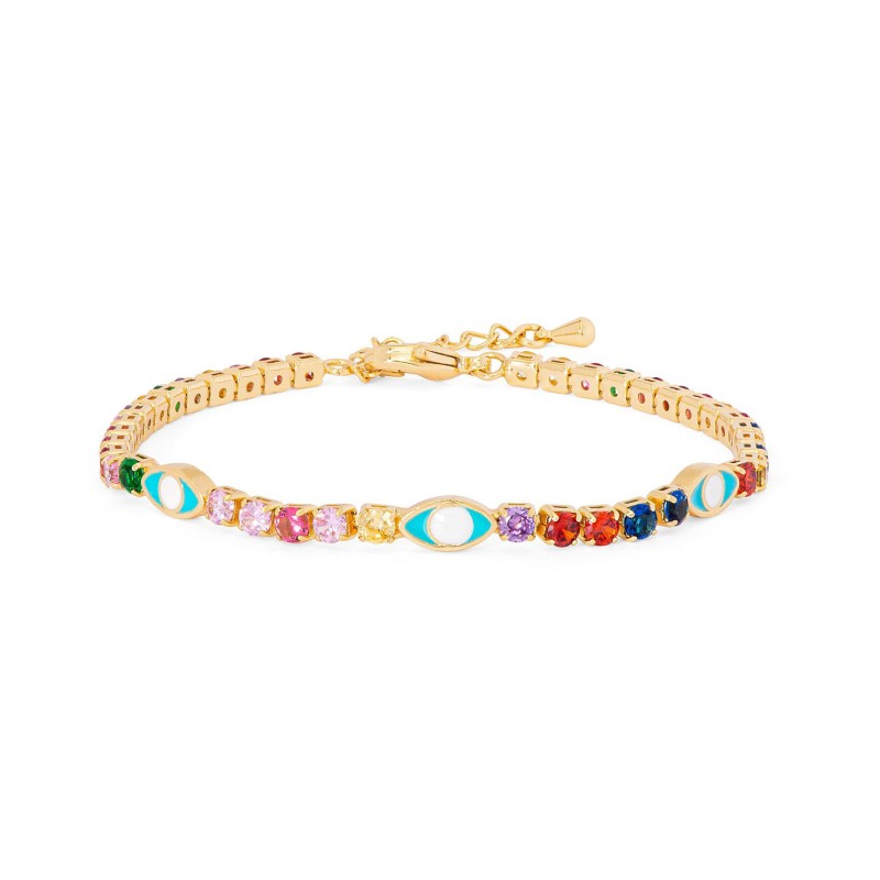 Multi Color Stone Enamel Bracelet in Gold Plate