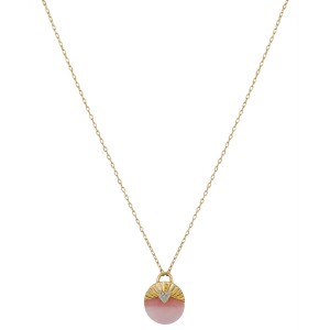 14K Gold Flash-Plated Brass Crystal Heart Rose Quartz Accent Pendant Necklace with Extender