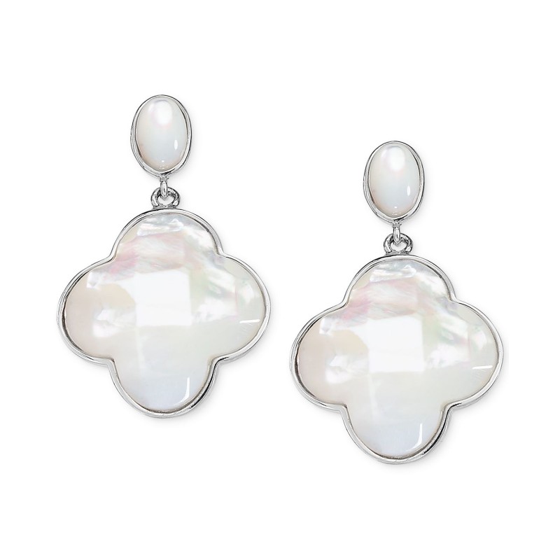 Mother-of-Pearl Clover Drop Earrings in Sterling S...