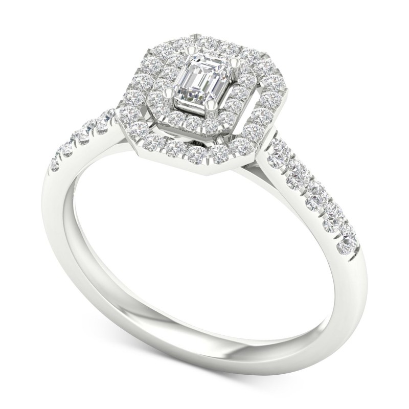 Diamond Emerald-Cut Double Halo Engagement Ring (1...