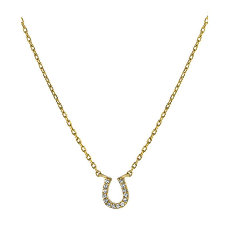 Cubic Zirconia Horseshoe Pendant Necklace in 18k G...