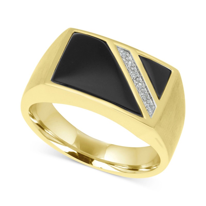 Men's Onyx & Diamond Accent Ring in 10k Gold