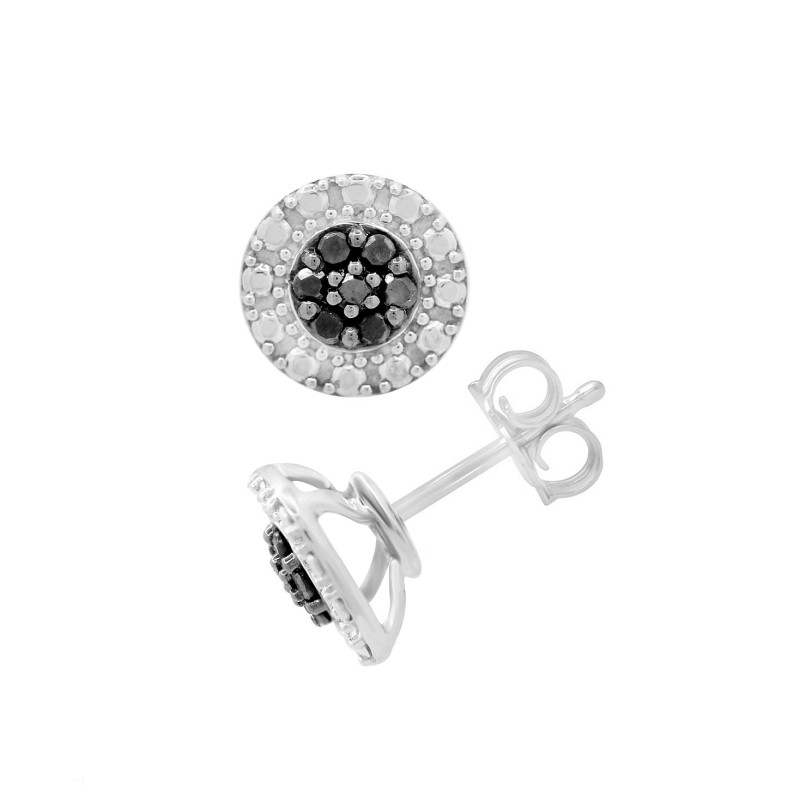 Black Diamond Cluster Stud Earrings (1/6 ct.) in S...