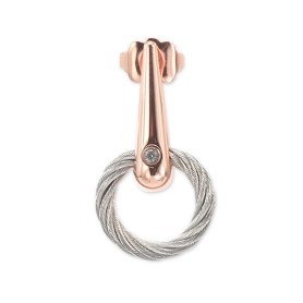 White Topaz Accent Circle Drop Earrings in Stainless Steel & Rose Gold-Tone