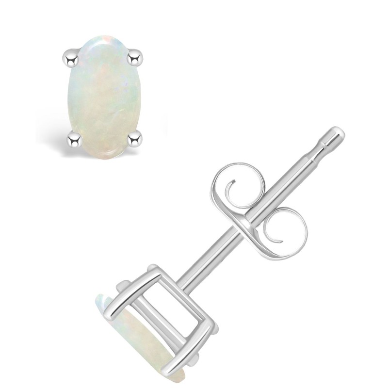 Opal (1/3 ct.t.w) Stud Earrings in 14K White Gold ...