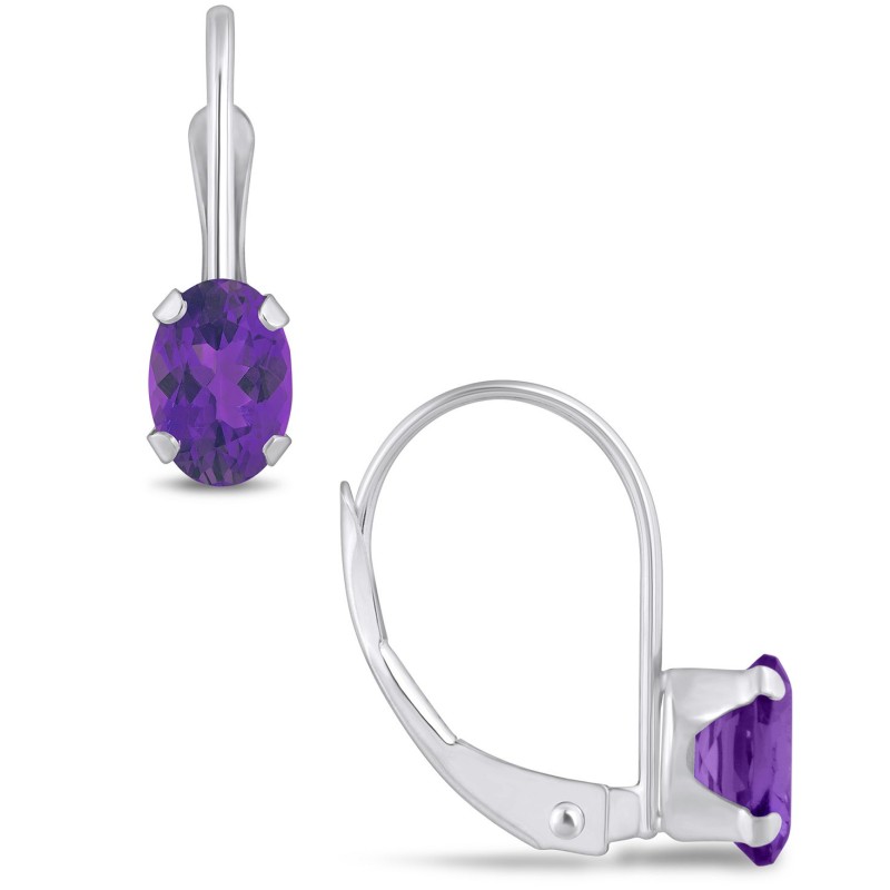 Gemstone Leverback Earrings in 10K White Gold