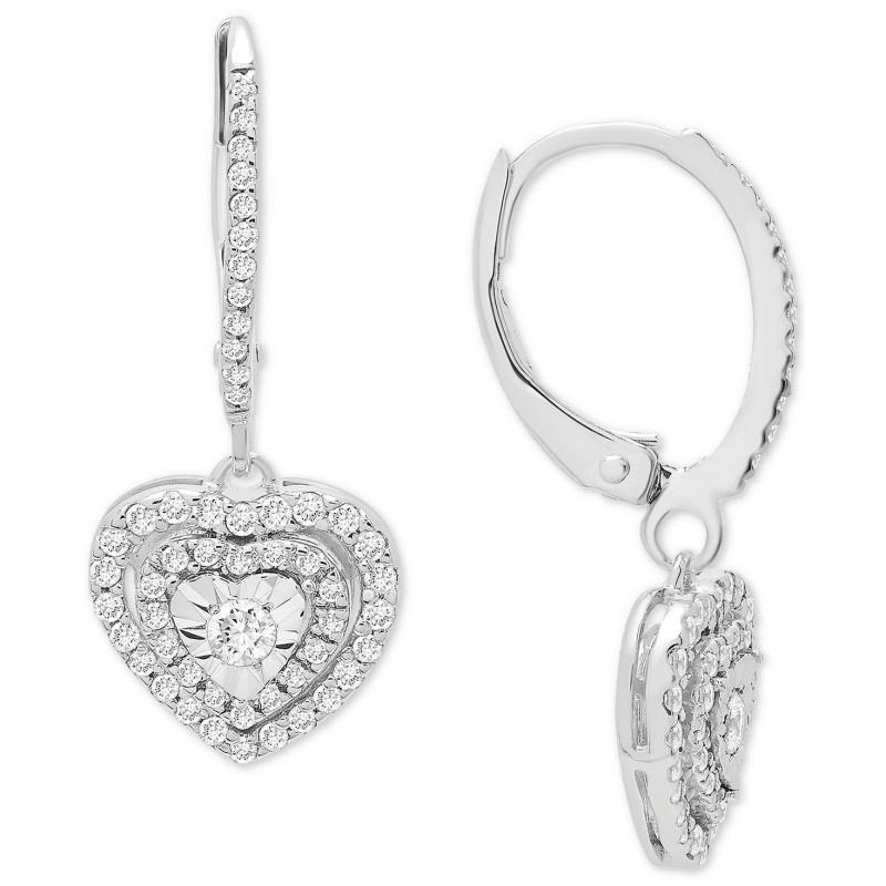 Diamond Heart Drop Earrings (1/2 ct.) In Sterling ...