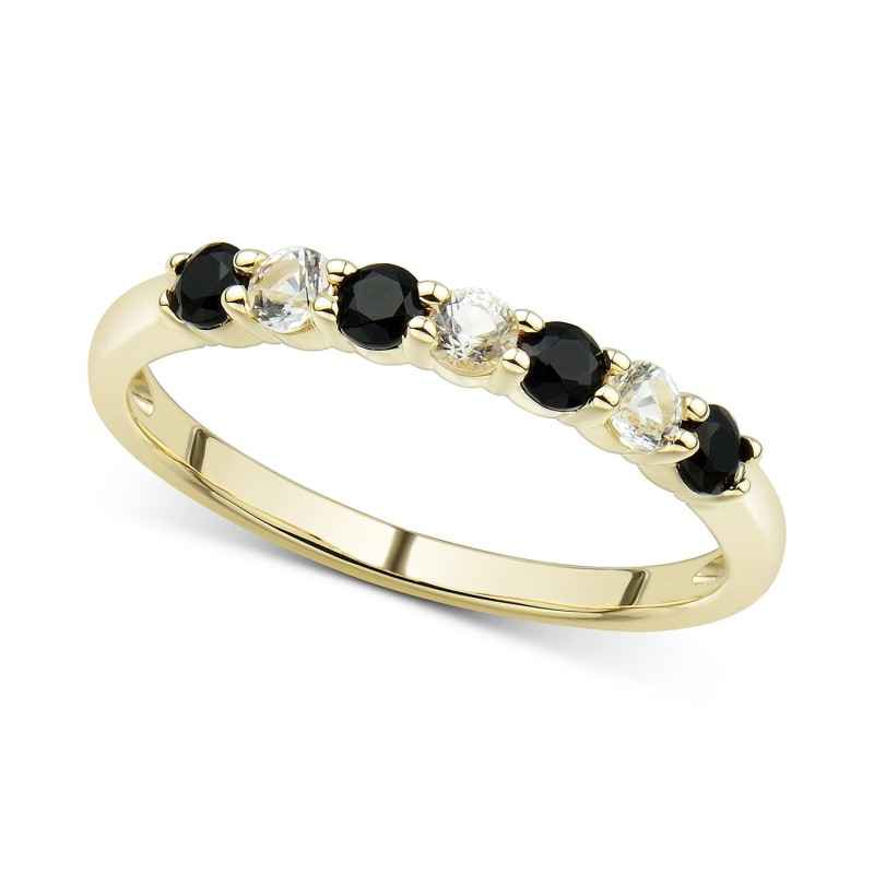 Onyx & White Topaz (1/4 ct.) Stack Ring in 14k Gol...