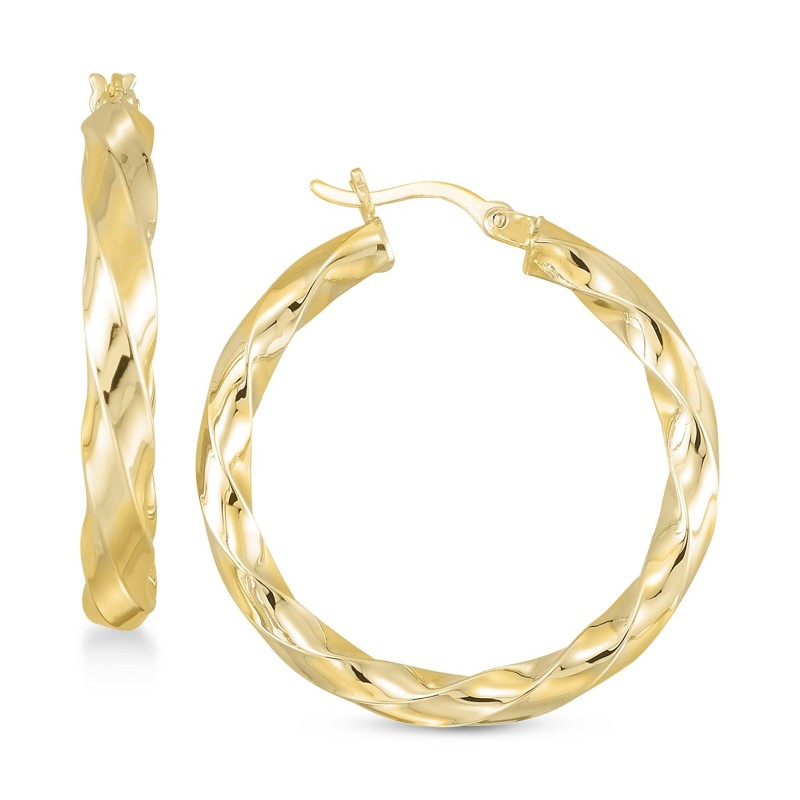 Textured Hoop Earrings in 18K Yellow Gold Over Sil...