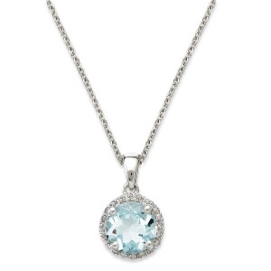 14k White Gold Necklace, Aquamarine (1 ct.) and Diamond Accent Pendant