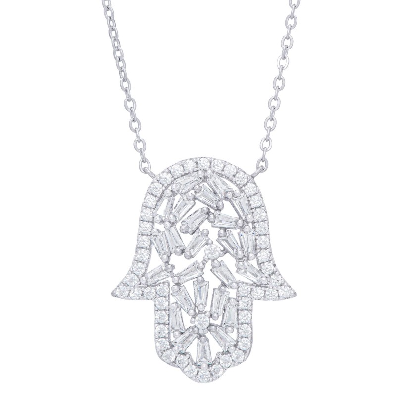 Cubic Zirconia Hand Necklace in Fine Silver Plate