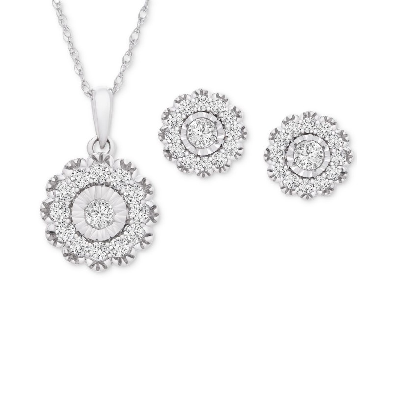 2-Pc. Set Diamond Pendant Necklace & Matching Stud...