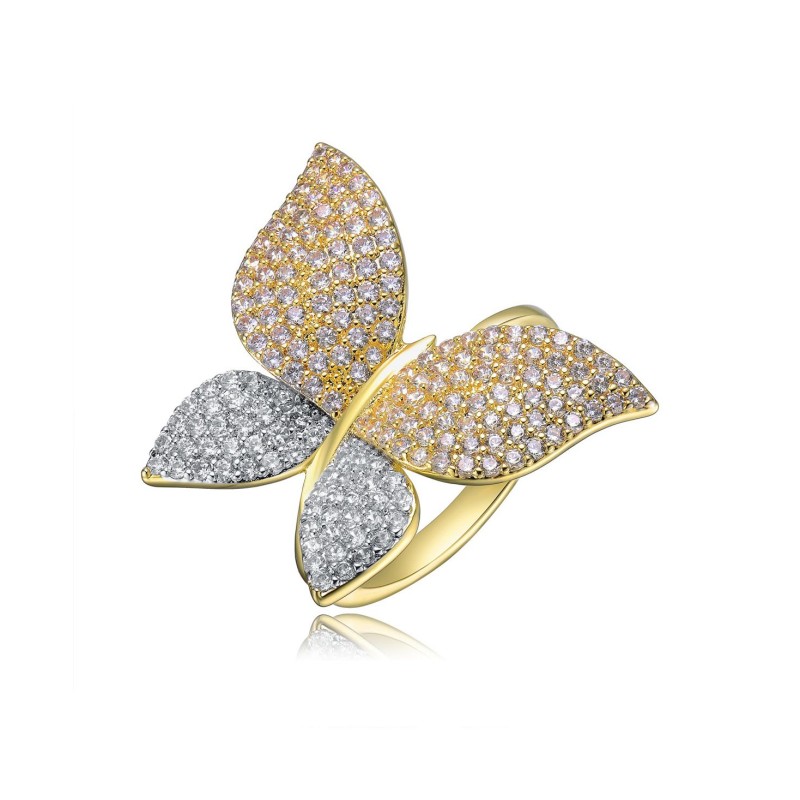 14k Gold Plated Large Garden Butterfly Ring with C...