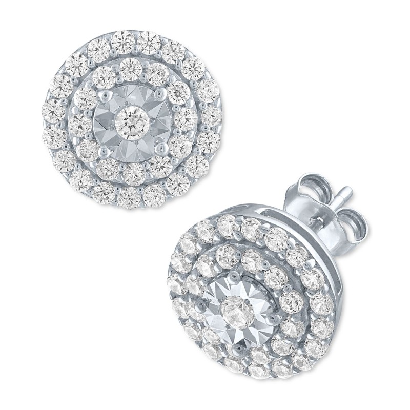 Diamond Cluster Stud Earrings (3/4 ct.) in Sterlin...