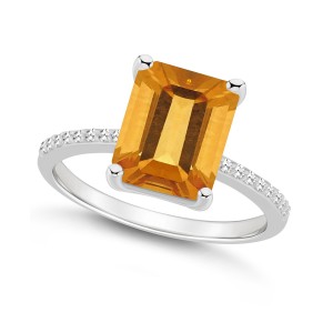 Women's Citrine (3-1/6 ct.t.w.) and Diamond (1/10 ct.t.w.) Ring in Sterling Silver