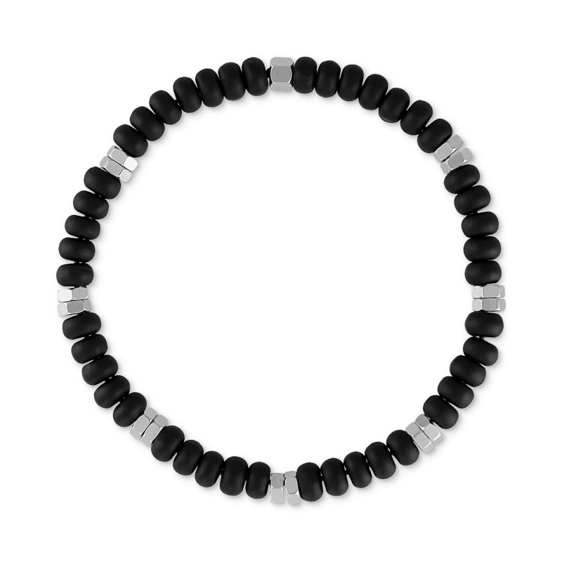 Onyx Bead Stretch Bracelet in Sterling Silver