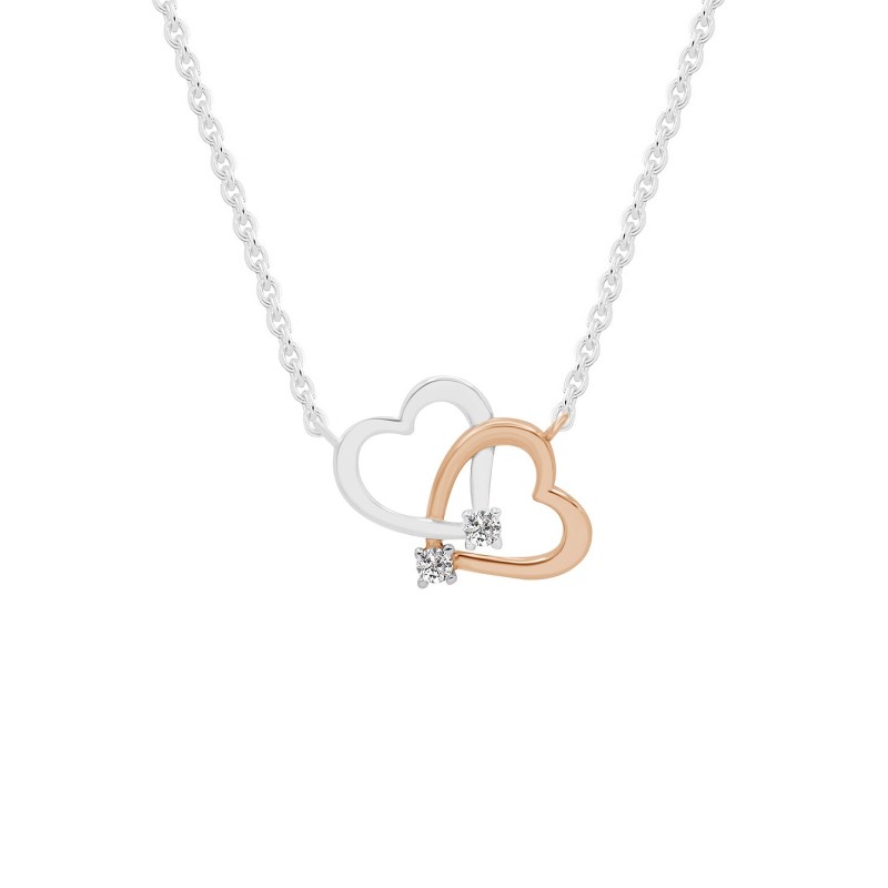 Cubic Zirconia Double Heart Silver Plate Necklace ...