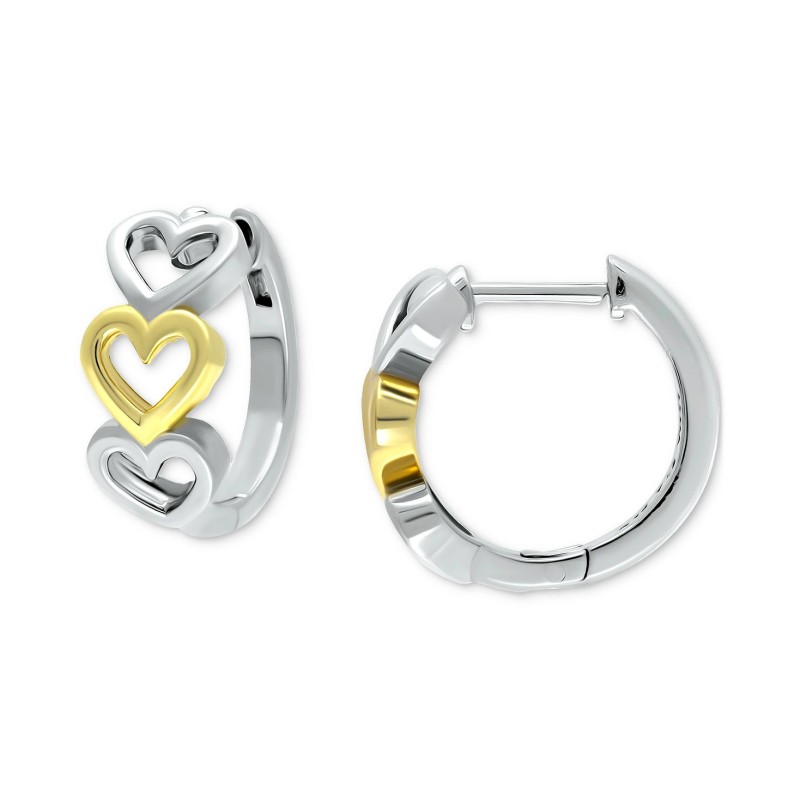 Small Hoop Earrings in Sterling Silver & 18k Gold-...