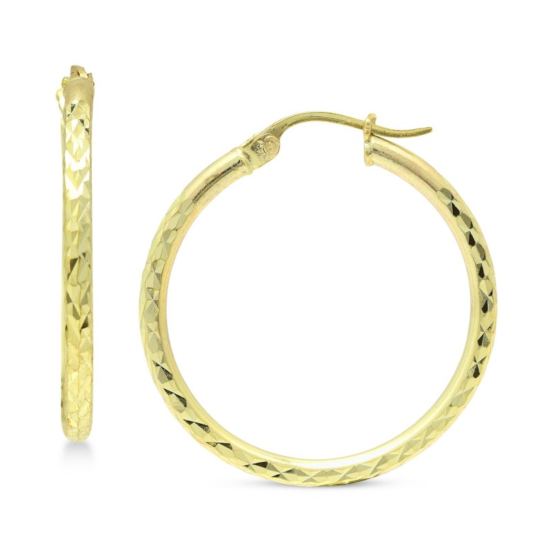 Medium Textured Hoop Earrings (30mm) in 18k Gold-P...