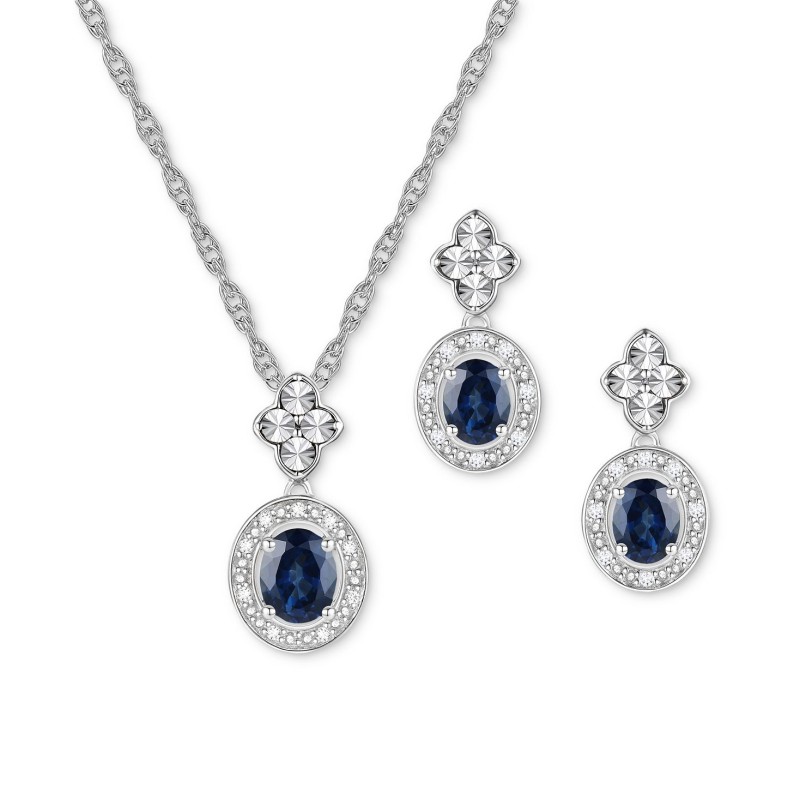 2-Pc. Set Sapphire (1 ct.) & Diamond (1/20 ct.) Ha...